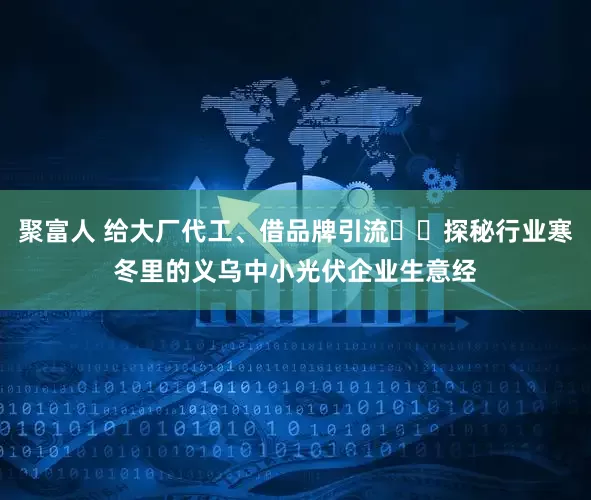 聚富人 给大厂代工、借品牌引流⋯⋯探秘行业寒冬里的义乌中小光伏企业生意经